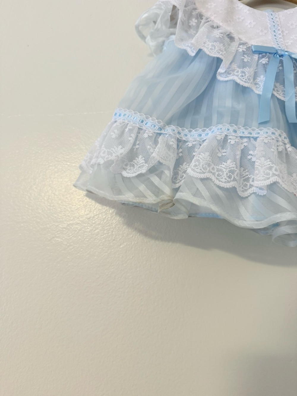 Vintage Baby Girls 6-9 Months Blue and White Lace Short Dress or Blouse Floral - Picture 9 of 12